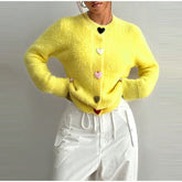 Heart Shaped Button Fuzzy Knit Cardigan